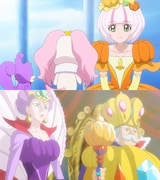「パンプキン王国のたからもの」よりパンプルル姫(上)、お王妃と王(下)。 (c) 2015 映画Go!プリンセスプリキュア製作委員会