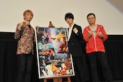 「サイボーグ009VSデビルマン」完成披露試写会の様子。左から浅沼晋太郎、福山潤、川越淳。