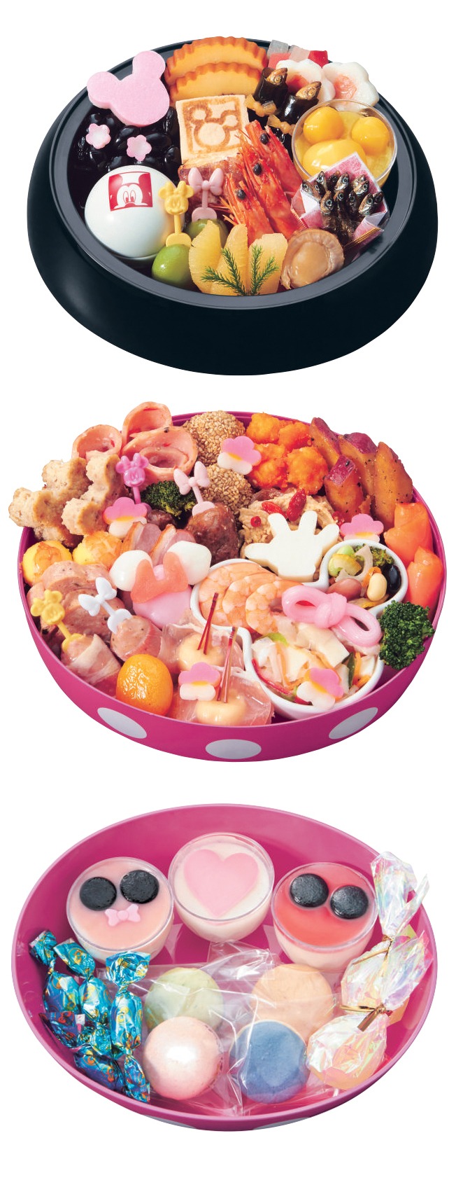 おせち・ミニーマウス・シルエット三段重の中身。2万5900円 (c)Disney