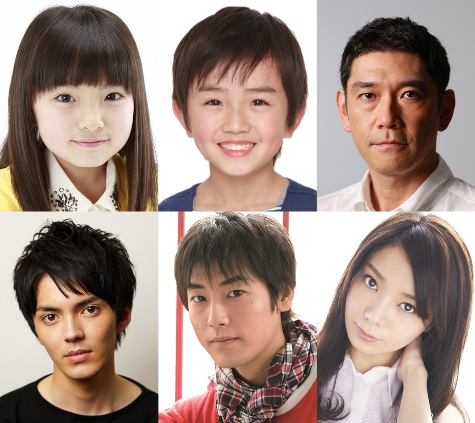 「僕だけがいない街」キャスト。上段左から、鈴木梨央、中川翼、杉本哲太。下段左より、林遣都、福士誠治、森カンナ。
