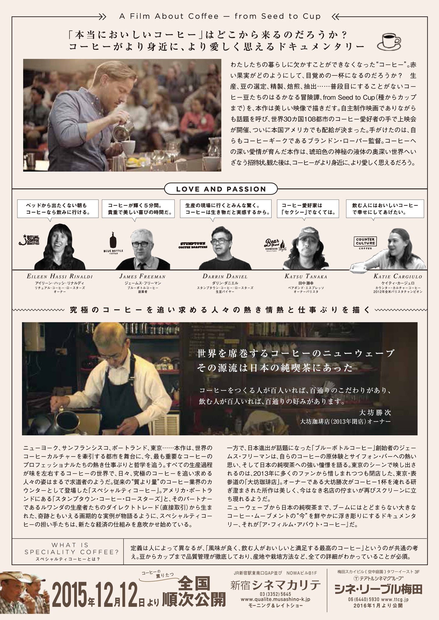 「A Film About Coffee ア・フィルム・アバウト・コーヒー」チラシ（裏） (c)2014 Avocados and Coconuts.