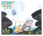 リッキー・ニエルヴァ｜《ケヴィン、ダグ、ラッセル、カール》｜「カールじいさんの空飛ぶ家」（2009年）｜グアッシュ／板｜(c)Disney/Pixar