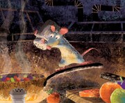 ハーレイ・ジェサップ（レイアウト：エンリコ・カサローザ）｜《カラースクリプトの習作：ラタトゥイユを作るレミー》｜「レミーのおいしいレストラン」（2007年）｜デジタルペインティング｜(c)Disney/Pixar