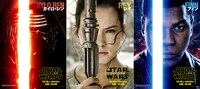 「スター・ウォーズ／フォースの覚醒」主要キャラクター。左からカイロ・レン、レイ、フィン。