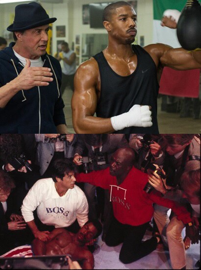 「クリード チャンプを継ぐ男」（上）、「ロッキー4 炎の友情」（下）