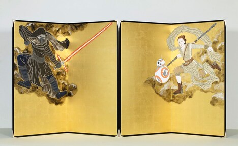 「『スター・ウォーズ／フォースの覚醒』風神レイ＆雷神カイロ・レン屏風」 (c)2015Lucasfilm Ltd. & TM. All Rights Reserved