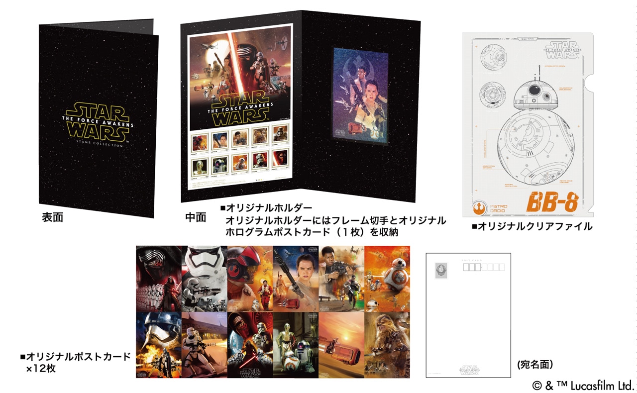 「スター・ウォーズ／フォースの覚醒」フレーム切手セットのセット内容。