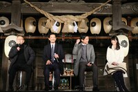 「人生の約束」新湊凱旋イベントの様子。左から石橋冠、竹野内豊、江口洋介、高橋ひかる。