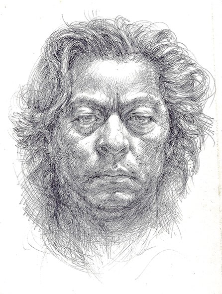 「ゴジラX生頼範義 回顧展」で展示される自画像イラスト。