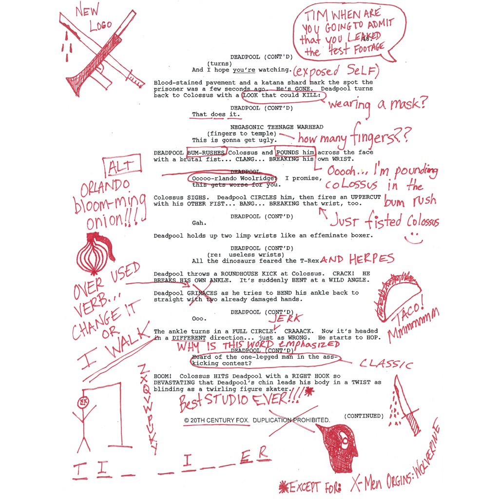 「#12DaysOfDeadpool」の第6弾として公開された「DEADPOOL SCRIPT」。(c)2016 MARVEL & Subs. (c)2016 Twentieth Century Fox