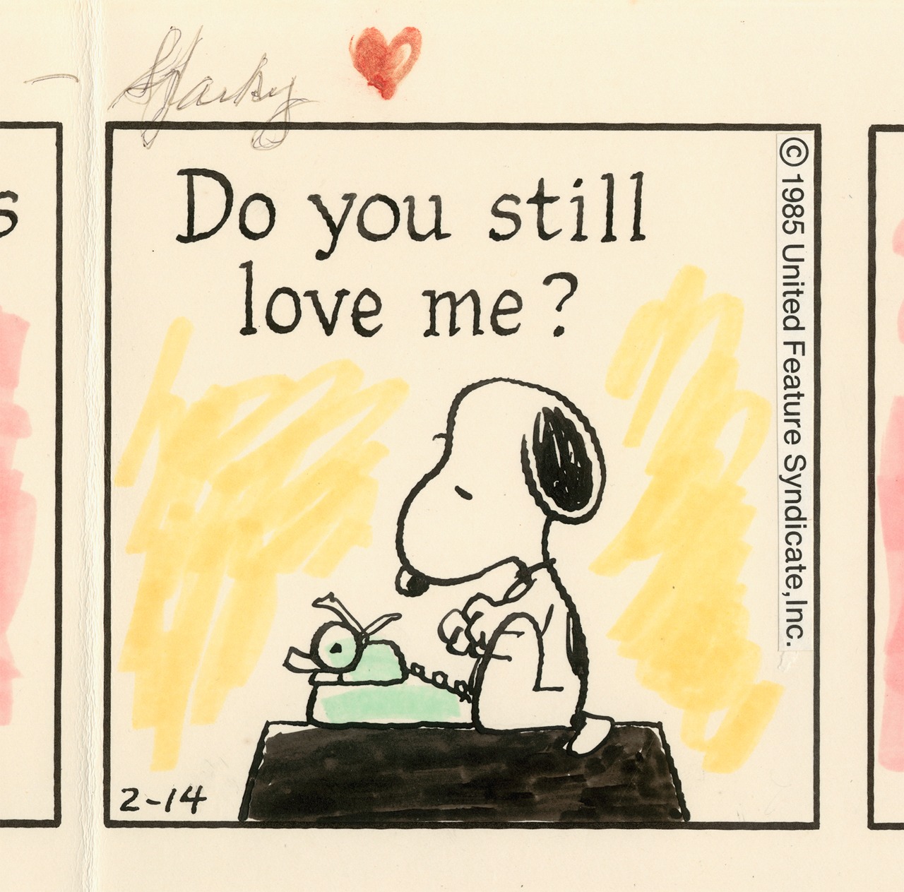 チャールズ M. シュルツがバレンタインデーに夫人ジーン・シュルツへ贈った「ピーナッツ」原画。 (c)Peanuts Worldwide LLC