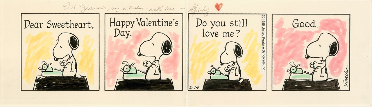 チャールズ M. シュルツがバレンタインデーに夫人ジーン・シュルツへ贈った「ピーナッツ」原画。 (c)Peanuts Worldwide LLC