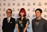 第45回ロッテルダム国際映画祭に出席したリリー・フランキー（左）、橋本愛（中央）、坪田義史（右）。