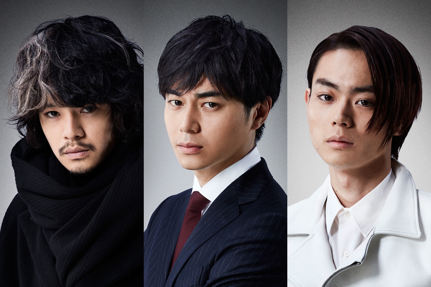 「デスノート Light up the NEW world」キャスト。左から竜崎役の池松壮亮、三島創役の東出昌大、紫苑優輝役の菅田将暉。