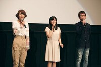 「ラストエグザイル -銀翼のファム- Over The Wishes」舞台挨拶にて、左から豊崎愛生、茅野愛衣、興津和幸。