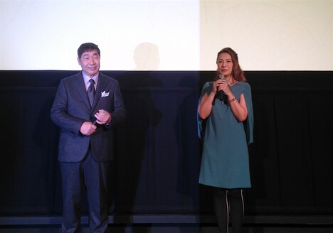 「ローカル路線バス乗り継ぎの旅 THE MOVIE」初日舞台挨拶の様子。左から蛭子能収、三船美佳。
