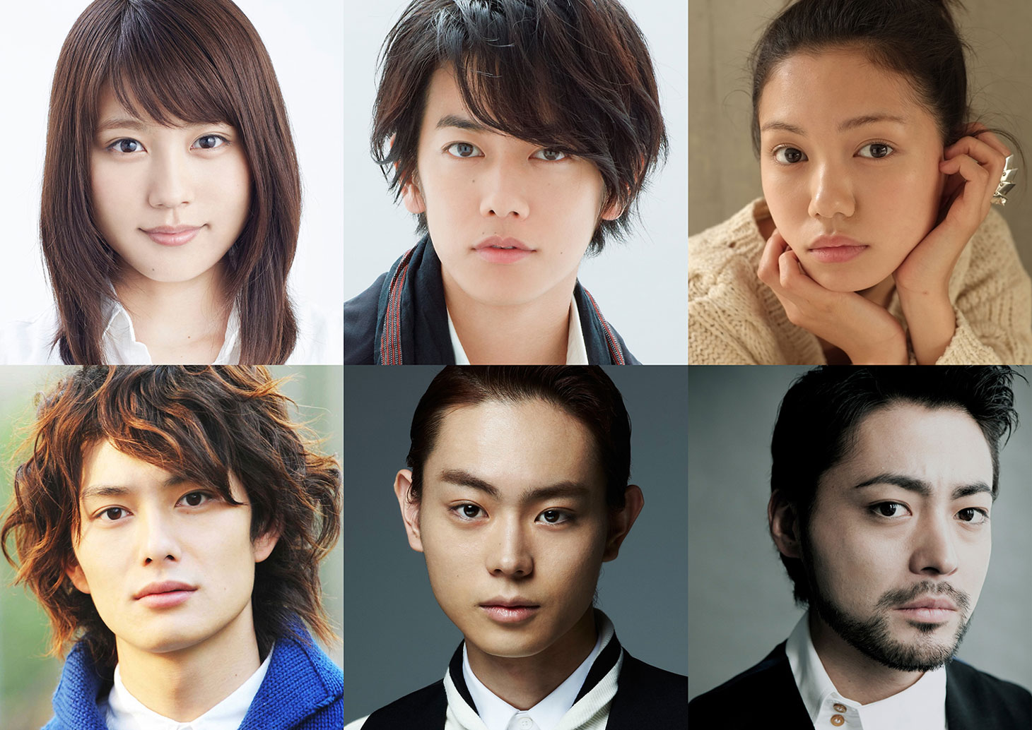 上段左から有村架純、佐藤健、二階堂ふみ。下段左から岡田将生、菅田将暉、山田孝之。