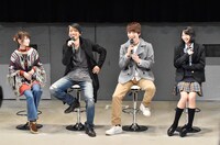 「仮面ライダーアマゾンズ」製作発表会見より、左から東亜優、谷口賢志、藤田富、武田玲奈。