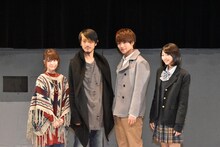 「仮面ライダーアマゾンズ」製作発表会見より、左から東亜優、谷口賢志、藤田富、武田玲奈。