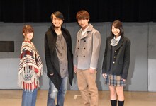 「仮面ライダーアマゾンズ」製作発表会見より、左から東亜優、谷口賢志、藤田富、武田玲奈。