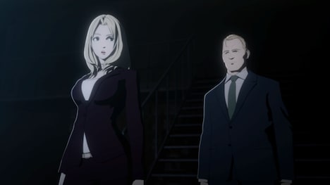 坂本真綾が演じるマイヤーズ（左）、森川智之が演じるアルメイダ（右）。(c)桜井画門・講談社／亜人管理委員会