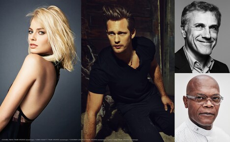 「ターザン：REBORN」キャスト。マーゴット・ロビー（左）、アレクサンダー・スカルスガルド（中央）、クリストフ・ヴァルツ（右上）、サミュエル・L・ジャクソン（右下）。