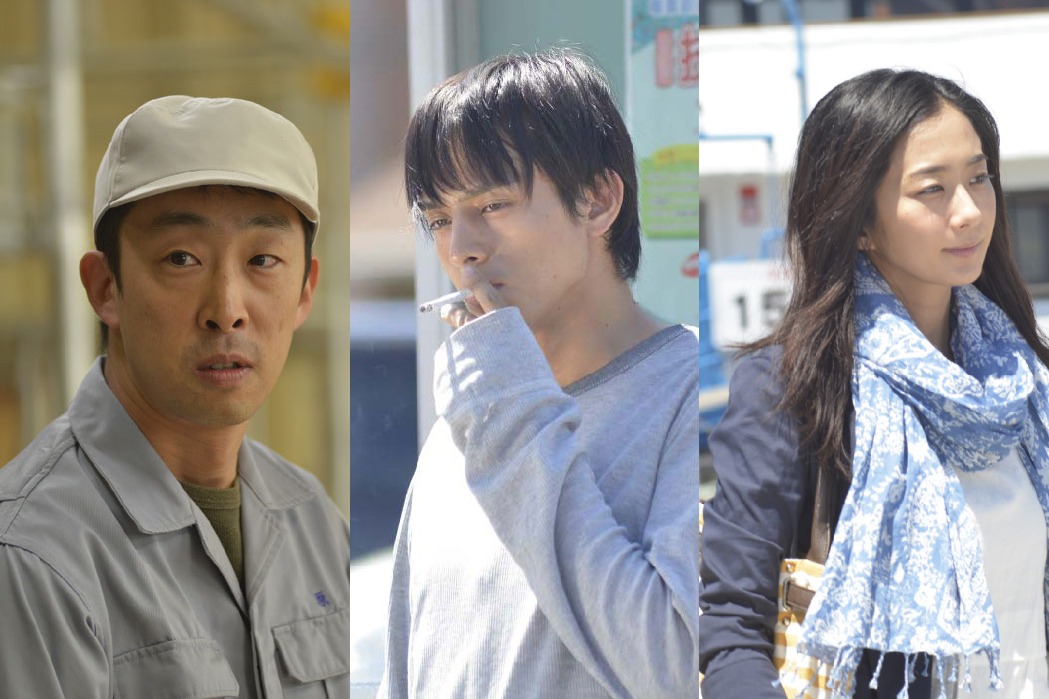 「オーバー・フェンス」より左から原浩一郎役の北村有起哉、森由人役の満島真之介、尾形洋子役の優香。