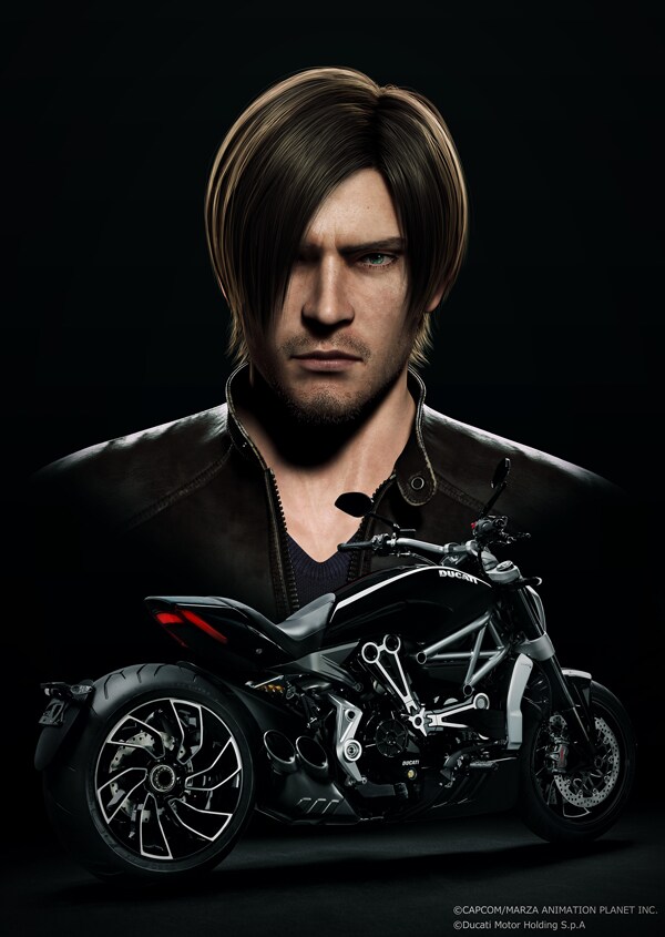 レオンとXDiavel。 (c)CAPCOM/MARZA ANIMATION PLANET INC. (c)Ducati Motor Holding S.p.A