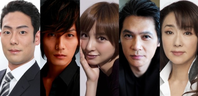 舞台「真田十勇士」キャスト。左から中村勘九郎、加藤和樹、篠田麻里子、加藤雅也、浅野ゆう子。