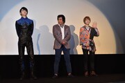 仮面ライダー生誕45周年記念＆「仮面ライダー1号」大ヒット御礼イベントの舞台挨拶の様子。