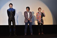 仮面ライダー生誕45周年記念＆「仮面ライダー1号」大ヒット御礼イベントの舞台挨拶の様子。