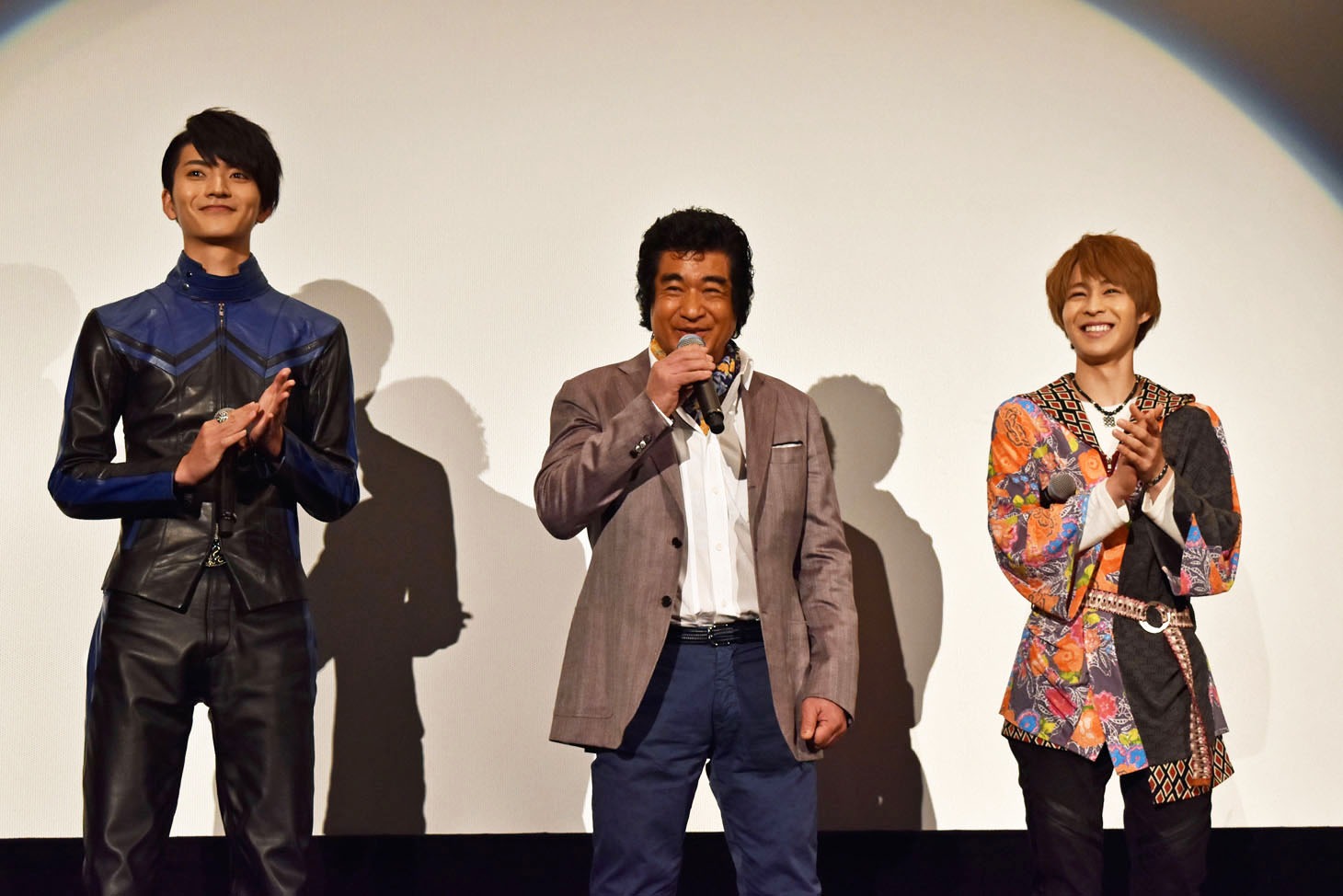 仮面ライダー生誕45周年記念＆「仮面ライダー1号」大ヒット御礼イベントの舞台挨拶の様子。