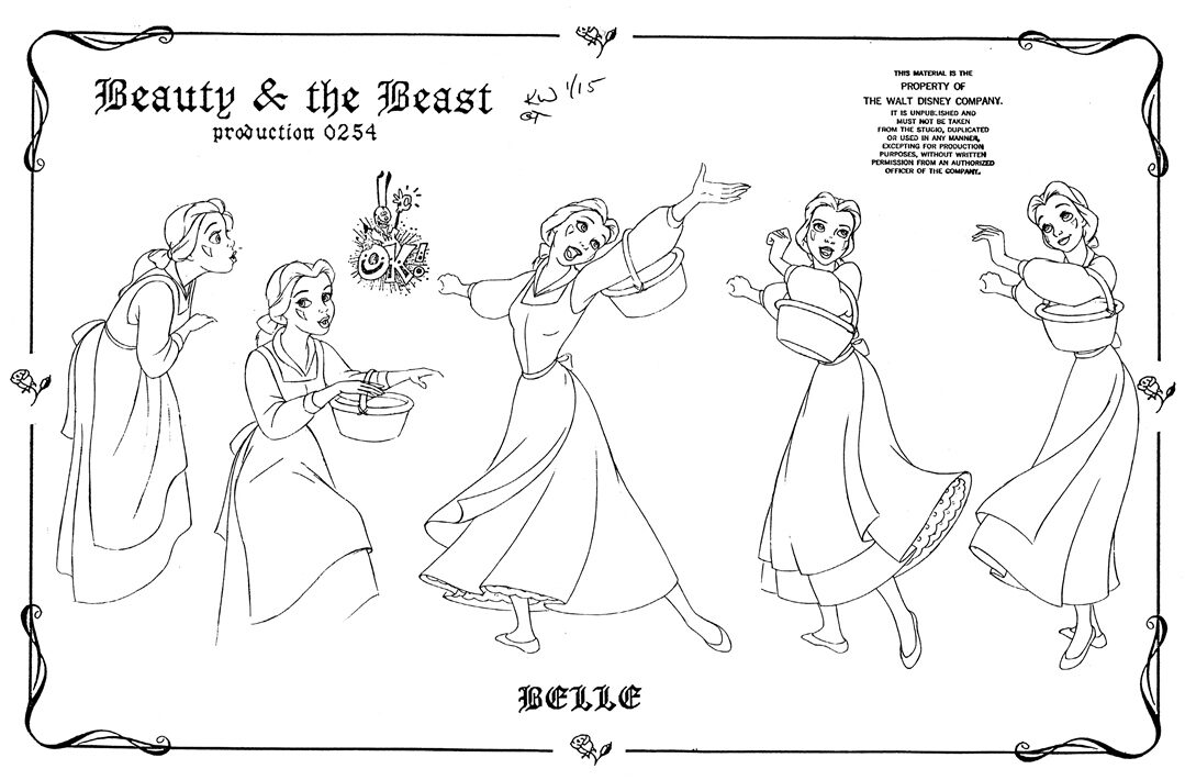 美女と野獣 ベル モデルシート 1991年 C Disney ディズニープリンセスはなぜ幸せになれたのか 白雪姫やアナ エルサの魅力探る展示 画像ギャラリー 5 7 映画ナタリー