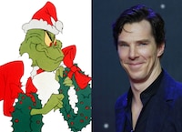 左からテレビ映画版のグリンチ、ベネディクト・カンバーバッチ。