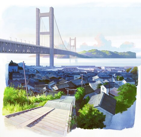 「ひるね姫 ～知らないワタシの物語～」の舞台となる岡山・児島の背景美術。