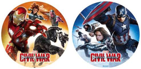 「『シビル・ウォー／キャプテン・アメリカ』公開記念 ～マーベルヒーローズフェスタ～」のゲームでプレゼントされるオリジナル缶バッチ。