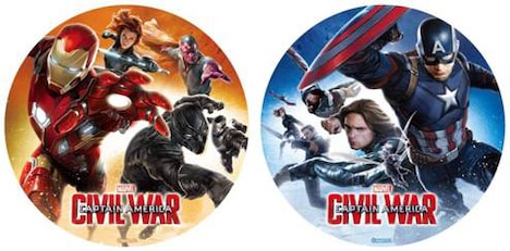 「『シビル・ウォー／キャプテン・アメリカ』公開記念 ～マーベルヒーローズフェスタ～」のゲームでプレゼントされるオリジナル缶バッチ。