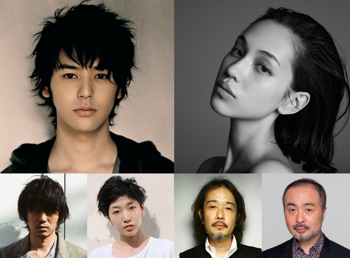 「奥田民生になりたいボーイと出会う男すべて狂わせるガール」キャスト。上段左から妻夫木聡、水原希子。下段左から新井浩文、安藤サクラ、リリー・フランキー、松尾スズキ。