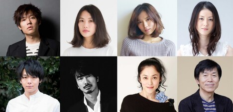 「愚行録」キャスト。上段左から小出恵介、臼田あさ美、市川由衣、松本若菜。下段左から中村倫也、眞島秀和、濱田マリ、平田満。