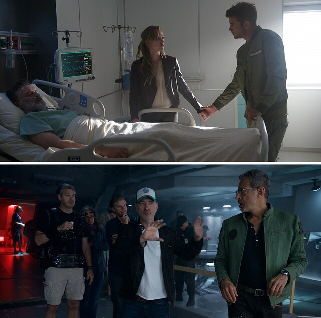 「インデペンデンス・デイ：リサージェンス」新場面写真（上）と、メイキングカット（下）。