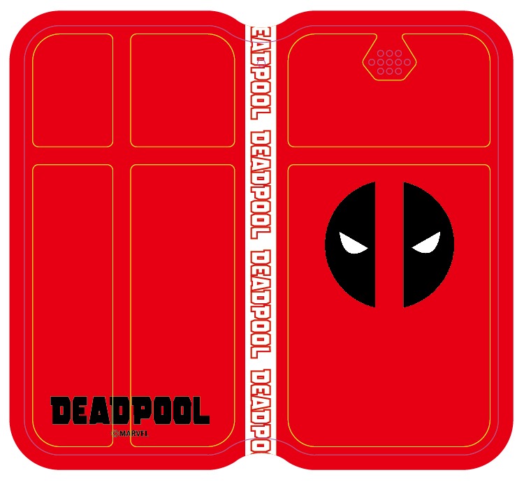 デッドプール「フリップ ユニバーサルカバー」の1種。（アンドロイド用M、iPhone用 2916円 / アンドロイド用L 3024円） (c)MARVEL