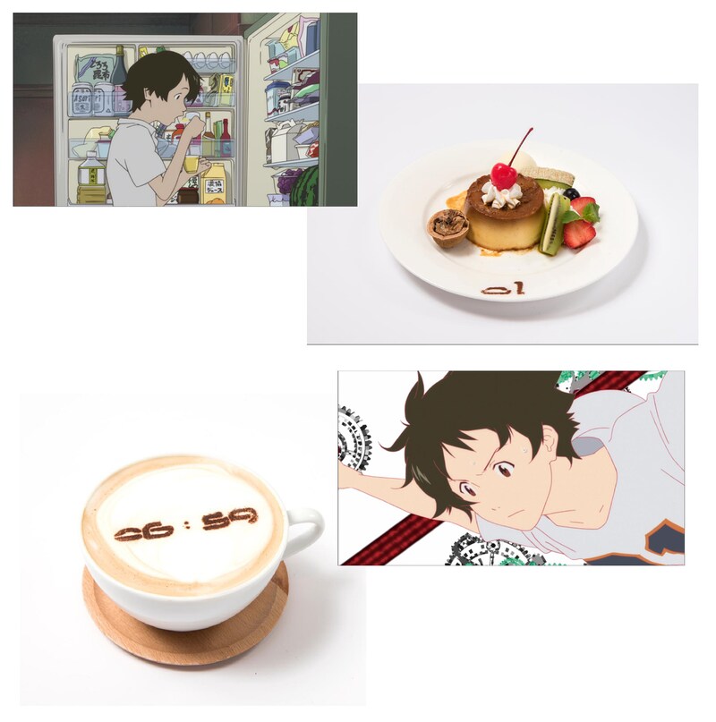 上から「タイムリープ!?プリン・アラモード 食後に何かが起こる!?」(1490円)、「真琴のタイムリープ・ラテ」ICE、HOT(734円)。