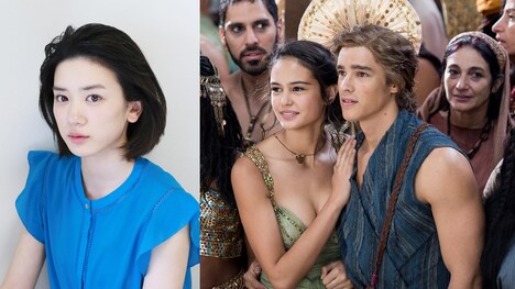 左画像はザヤの声を担当する永野芽郁。右画像は「キング・オブ・エジプト」より、ザヤ役のコートニー・イートン（左）とベック役のブレントン・スウェイツ（右）。(c)2016 Summit Entertainment,LLC.All Rights Reserved.