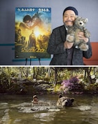 西田敏行(上)と、「ジャングル・ブック」よりクマのバルー(下)。