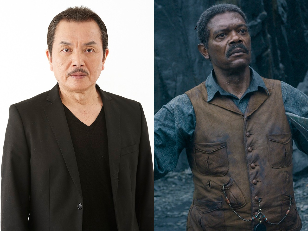手塚秀彰（左）と、「ターザン：REBORN」よりジョージ・ワシントン・ウィリアムズ役のサミュエル・L・ジャクソン（右）。