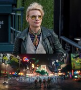 ケイト・マッキノン演じるホルツマン（上）、「ゴーストバスターズ」（下）。