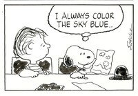 「もういちど、はじめましてスヌーピー。」にて展示される原画。