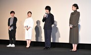 左から新海誠、上白石萌音、神木隆之介、長澤まさみ。
