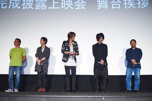 「亜人 -衝戟-」の完成披露上映会にて、左から安藤裕章、平川大輔、宮野真守、細谷佳正、瀬下寛之。
