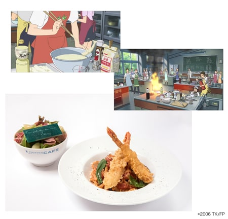 名古屋会場で初登場となる「アメリケーヌクリームパスタ ~調理実習で真琴が上手に作れなかった海老の天ぷらのせ~ 時かけカフェ限定サラダボウル付」(1814円)。